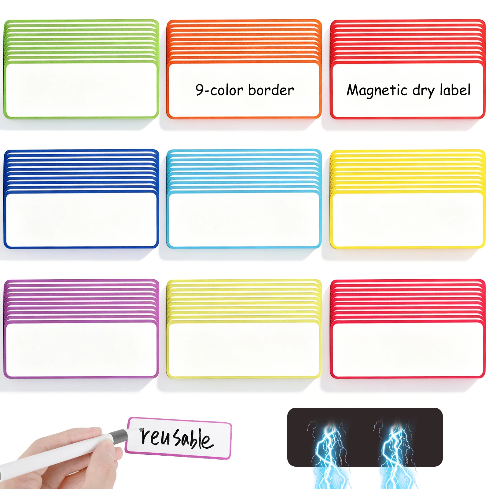 90 Pcs Reusable Magnetic Dry Erase Labels 9 Colors Students Name Tag Magnets Office Magnetic Name Plates for Whiteboards Fridges