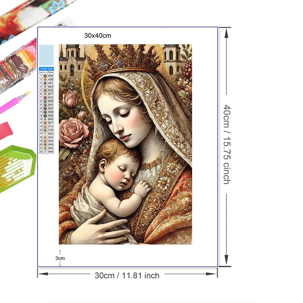 مريم العذراء زهرة الماس طقم الطلاء 5D DIY كامل فسيفساء التطريز حجر الراين أيقونة الدينية نعمة روز صورة جدار ديكور