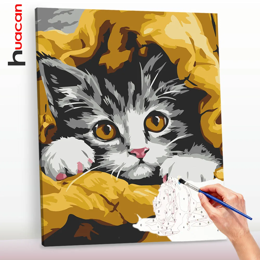 Huacan DIY Ölgemälde nach Zahlen, Katze, Tierbilder, Malen nach Zahlen, Kits für Heimdekoration, Geschenk ﻿