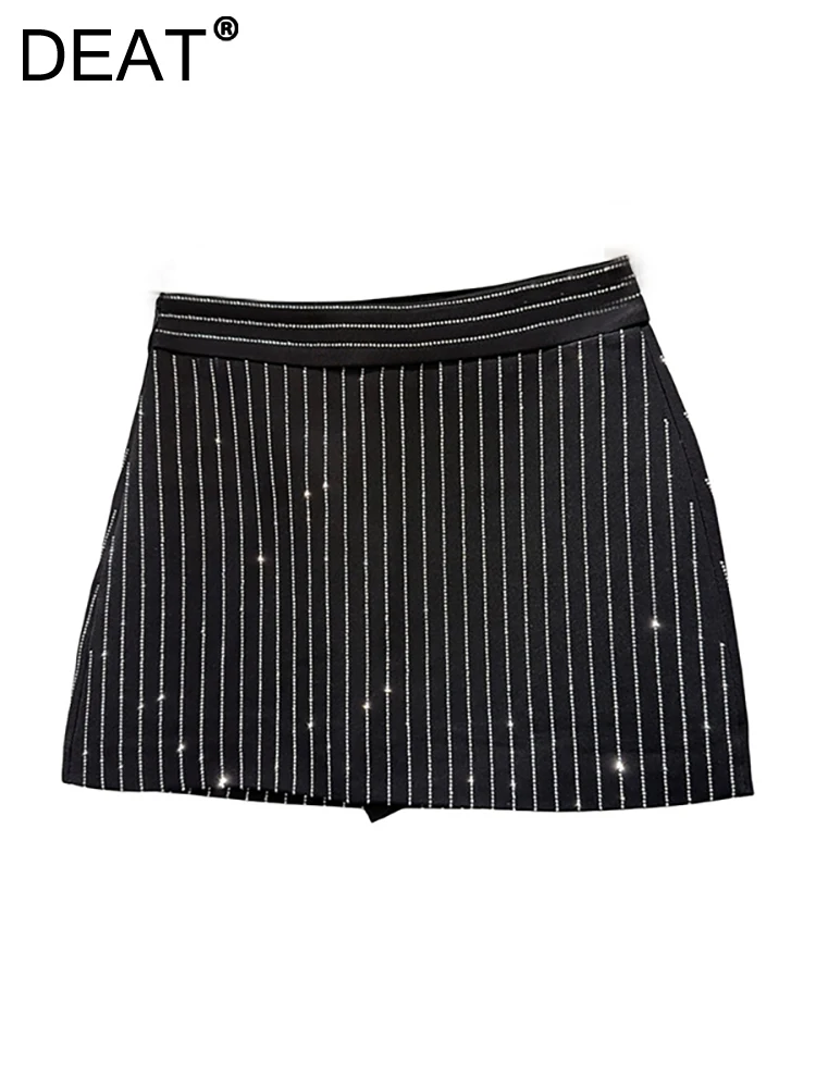 

DEAT Women's Skirt High Waist Solid Color Striped Diamonds A-line Short Female Shiny MiniSkirts 2024 New Fashion Autumn11A0896