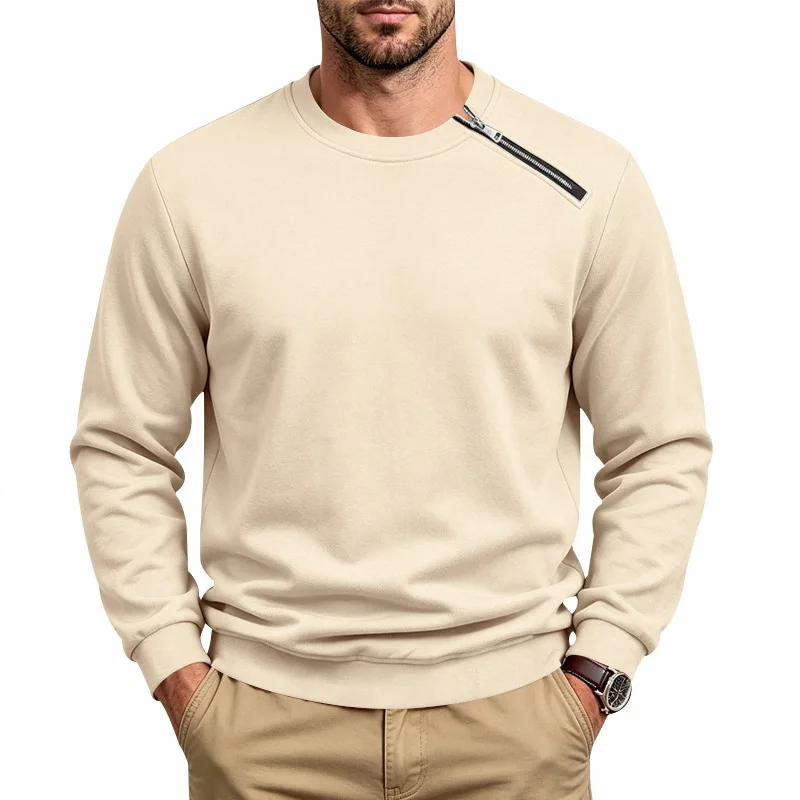 Autumn Winter Men Round Neck Sweatshirt Solid Fleece Heavyweight Sweatshirts Male Fashion Pull On Loose Streetwear Hoodie Tops