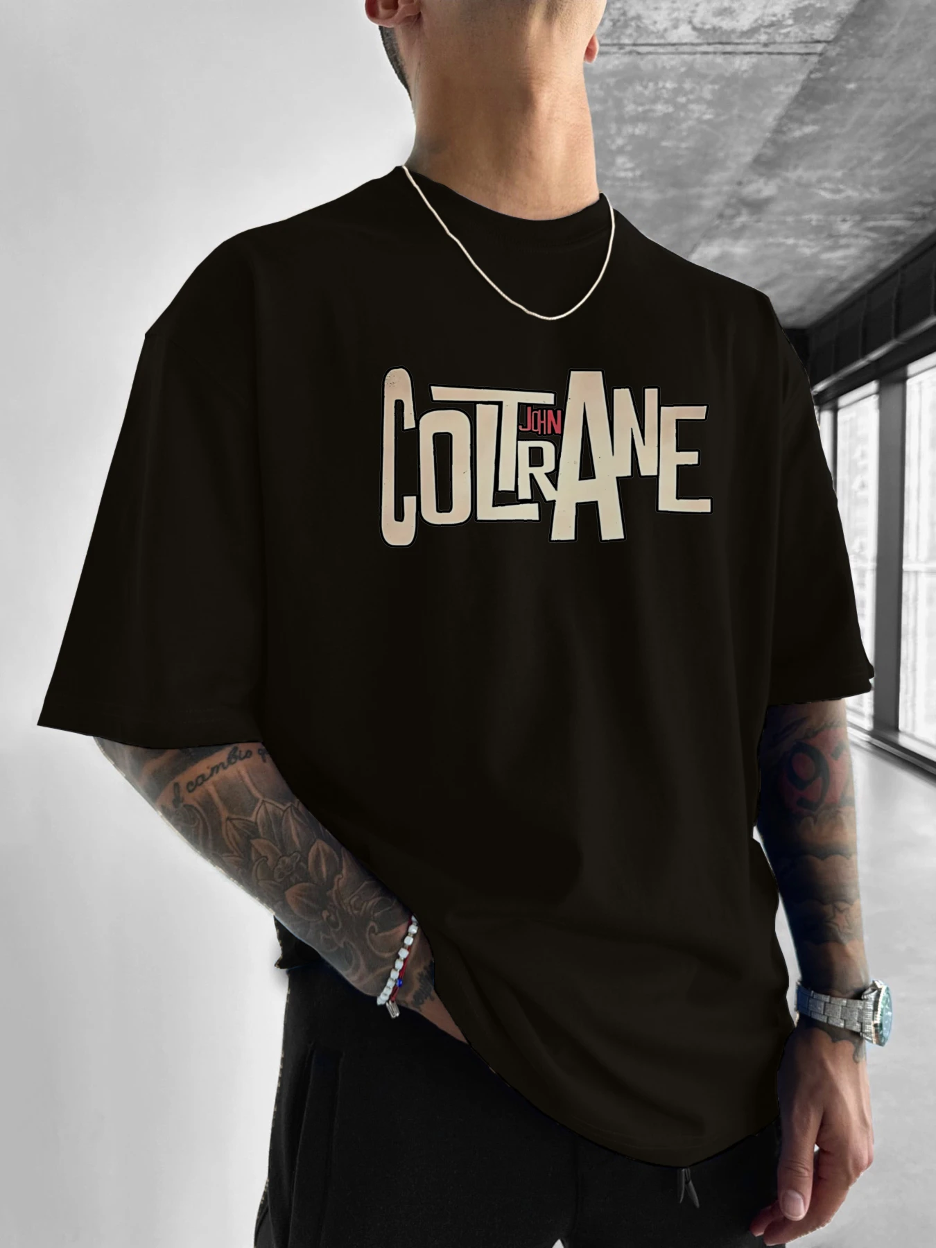 John Coltrane Name Art Printed T-Shirt Jazz Legend Commemorative Summer Hundred Casual Printed Men's T-Shirt