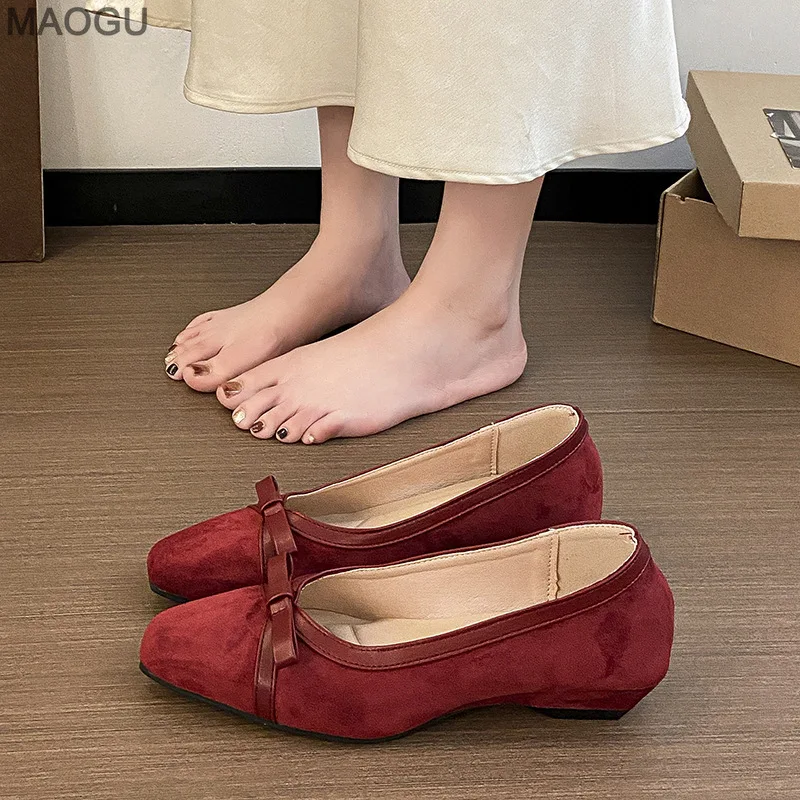 Elegante strik vierkante neus dames herfst nieuwe veelzijdige lage hak pompen mode kantoor dames instappers comfortabel schoeisel