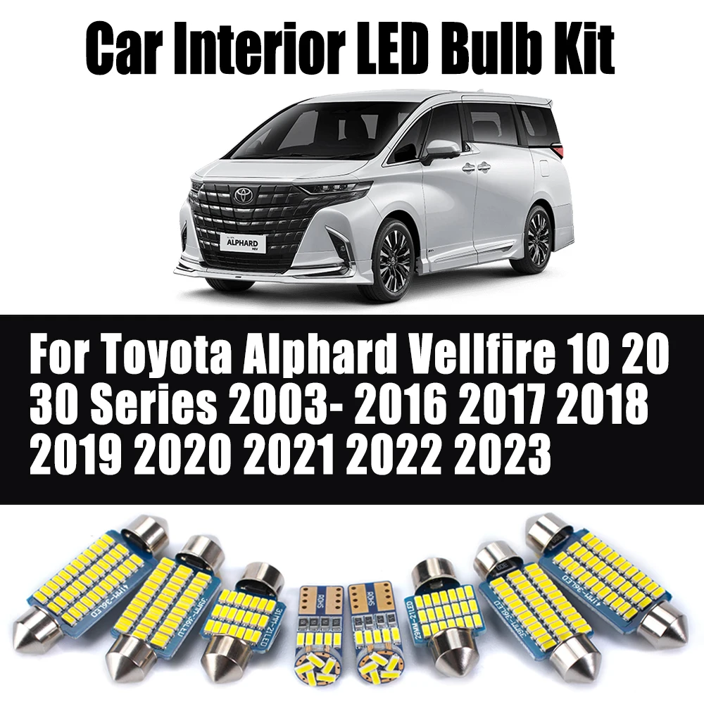 For Toyota Alphard Vellfire 10 20 30 Series 2003- 2021 2022 2023 License Plate Bulbs Car LED Interior Reading Map Dome Light Kit