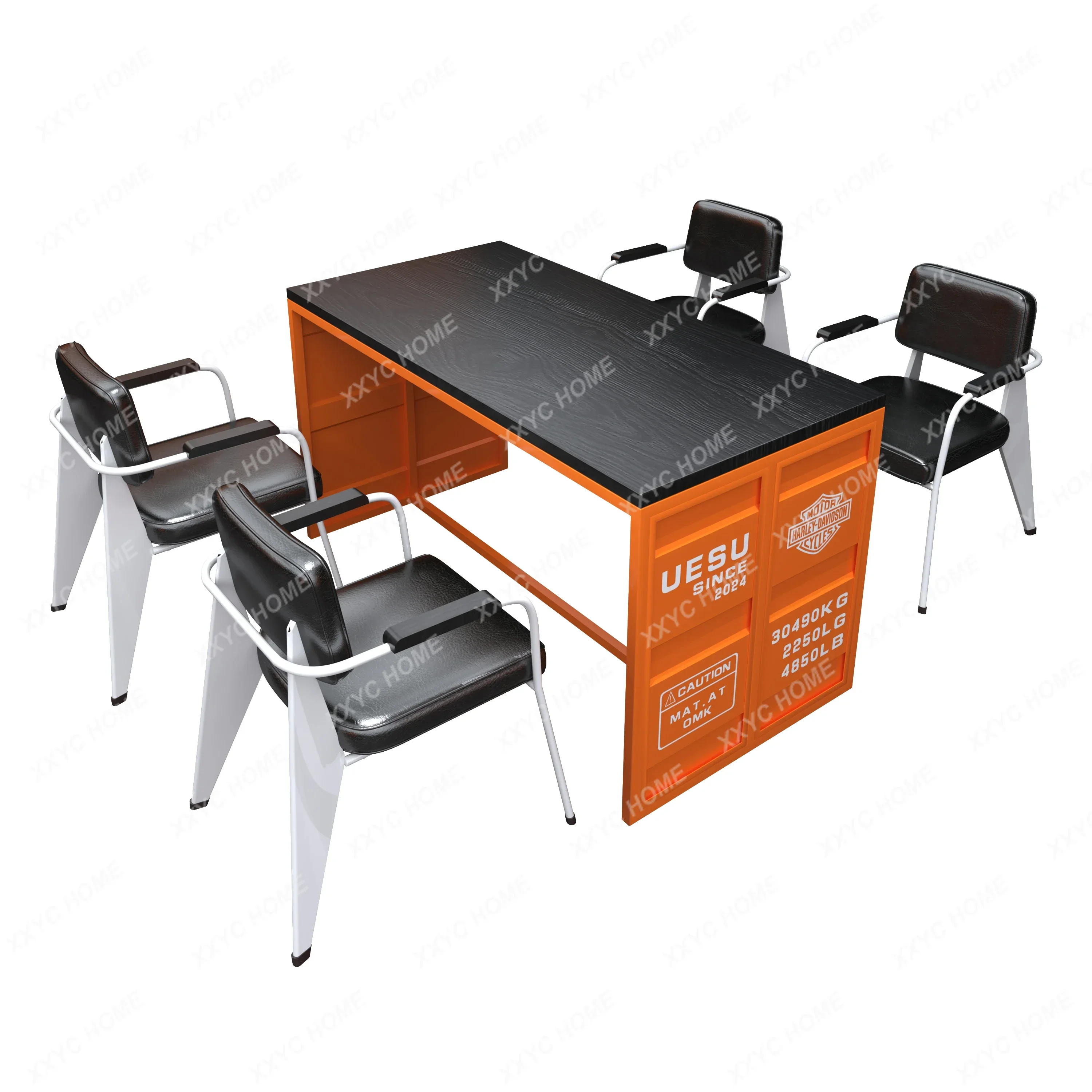 A  Industrial style wrought iron casual dining table and chair combination, cafe booth bar dessert shop commercial