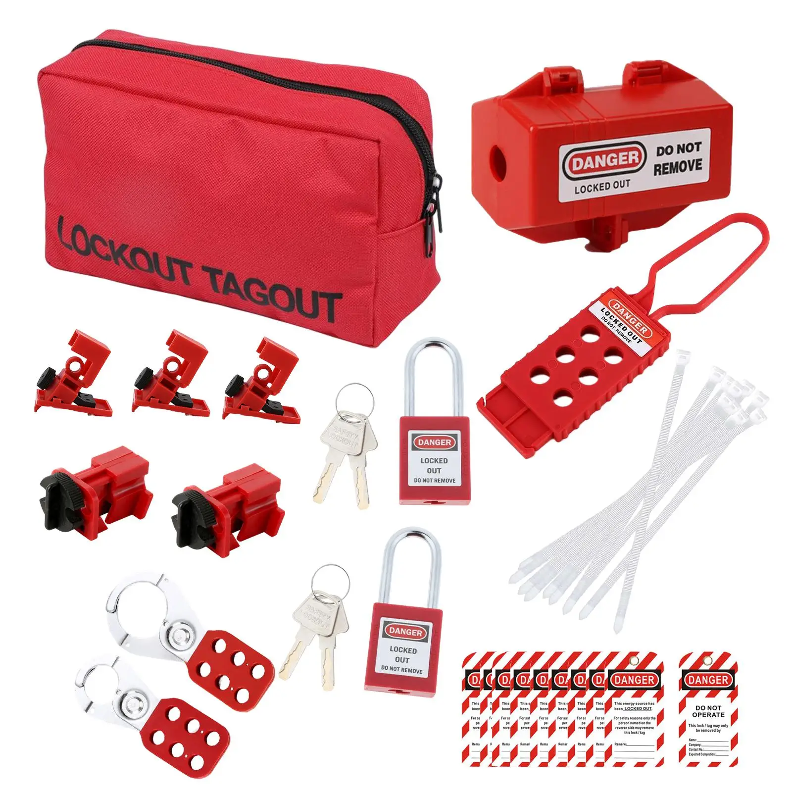 Lockout Tagout Safety Set with Universal Circuit Breaker Lock Bag Nylon Plastic Padlocks for Power Switch Isolation