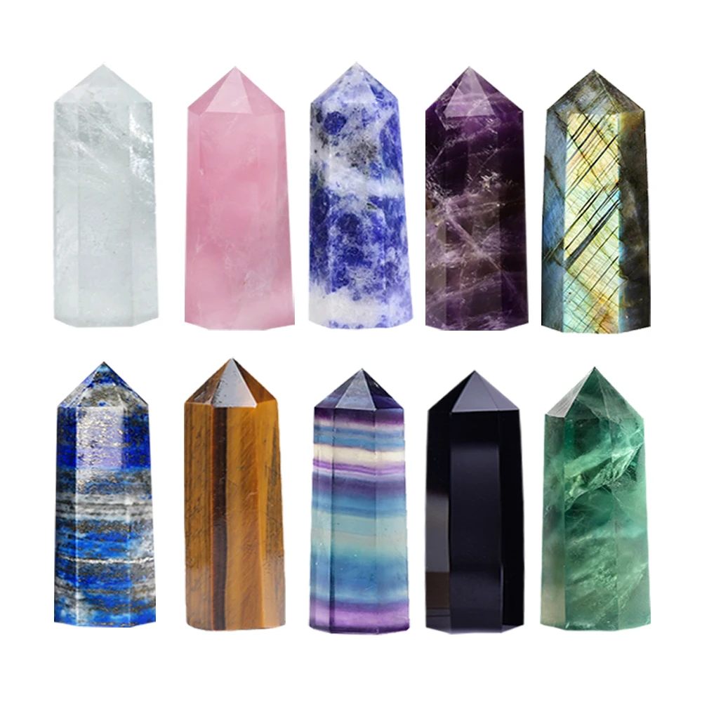 10Pcs 4-5cm Crystal Columns Set Amethyst Labradorite Tiger Eye Fluorite Obsidian Rose Quartz for Energy Healing Decor
