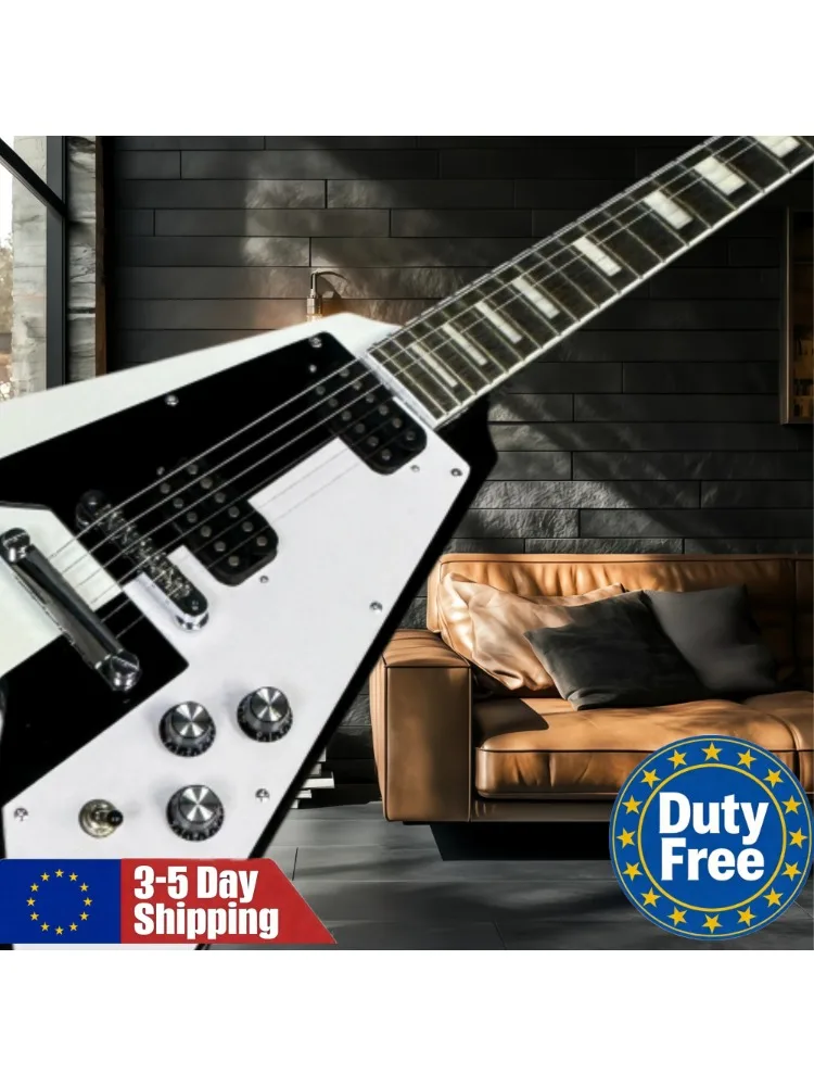 Duitse Warehouse White&Black V-serie gitaar, mahoniehouten body, palissander hals, HH pickup, vaste brug, handgemaakte rockgitaar - afbeelding 2