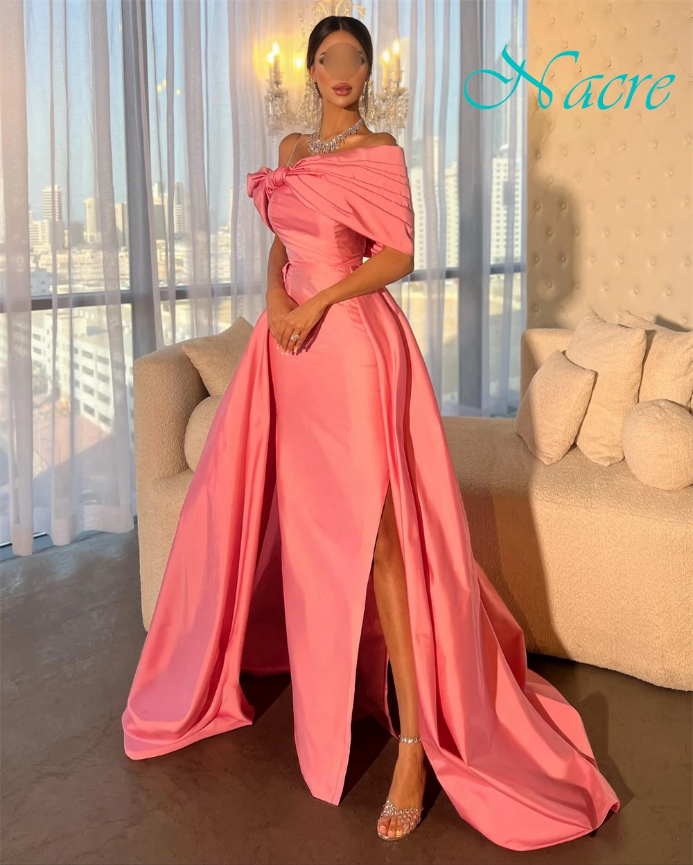 

Customized Luxury Bow Boat Neck Evening Dress Simple Satin Mermaid Prom Dresses Modern Chapel Train Special Occasion Gowns