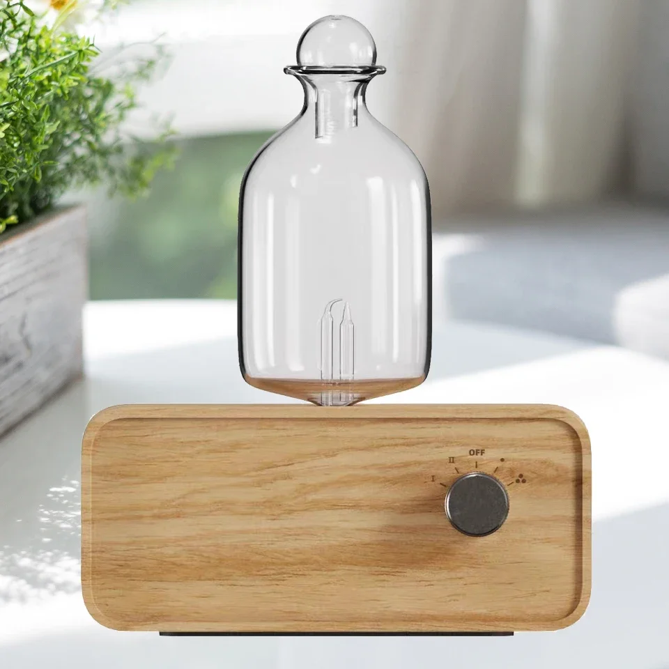 Diffuseur d'huile essentielle en verre, Base de Grain de bois, diffuseur d'arôme d'air 2600mAh, nébuliseur professionnel pour maison, bureau et salle