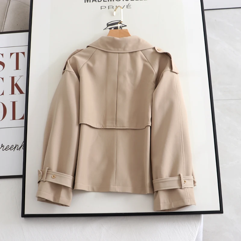 Women's 2024 Spring Autumn New Flip Collar Casual Trench Coat Women's Khaki Windbreaker