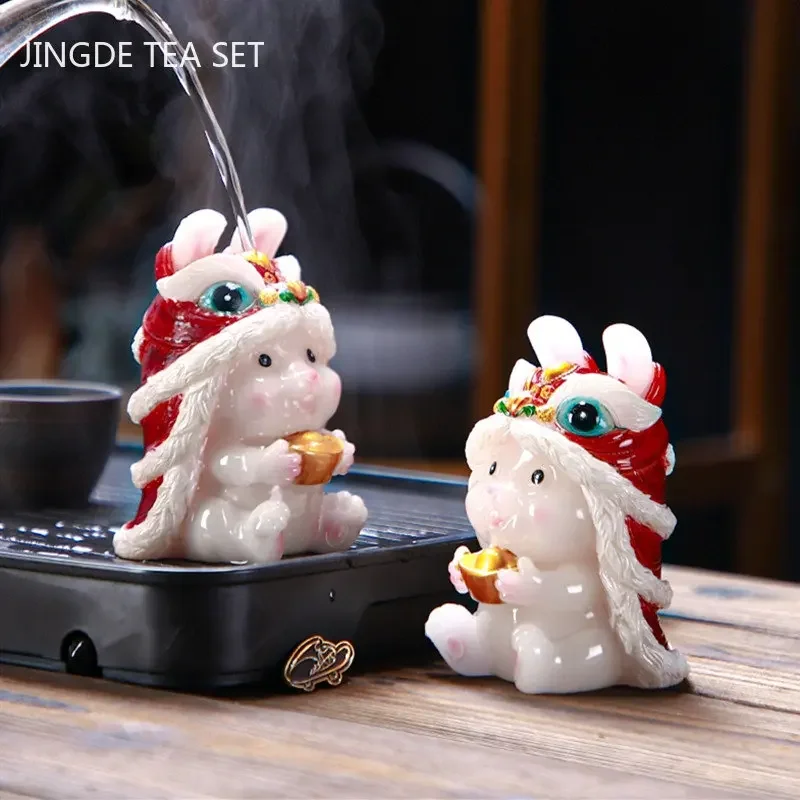 Exquisite Resin Color-changing Tea Pet Rabbit Sculpture Tea Table Ornaments Fengshui Tea Ceremony Accessories Desktop Decoration
