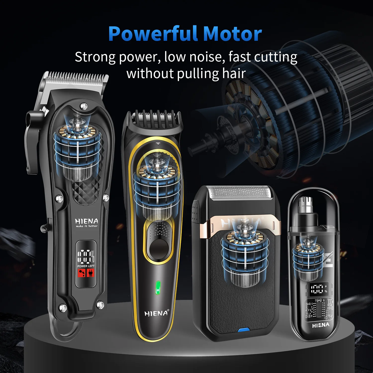 HIENA Pro مقص الشعر مجموعة ذكي Led عرض الشعر أداة تهذيب اللحية للرجال المهنية صالون حلاقة آلة قطع الشعر أطقم
