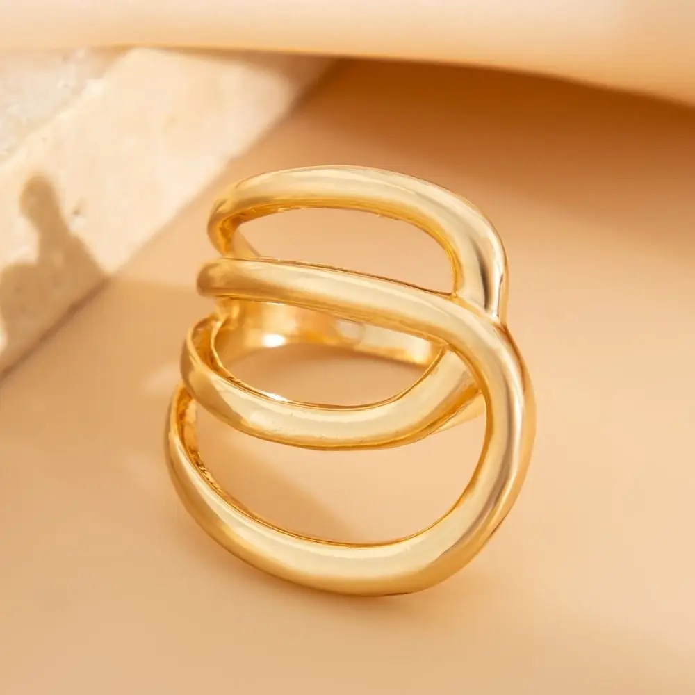 Zeigefinger-Ring, Gold, Silber, Metallringe, übertrieben, mehrschichtig, ausgehöhlter Ring, Twined-Geometrie, einfacher Fingerring, täglich