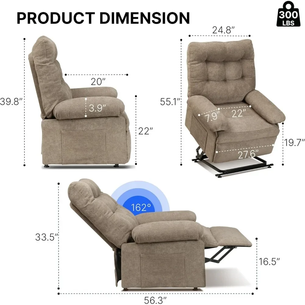 XL1 Power Lift Recliner Chair for Elderly Triple Motor Electric Lift Chair with Infinite Position Side Pockets