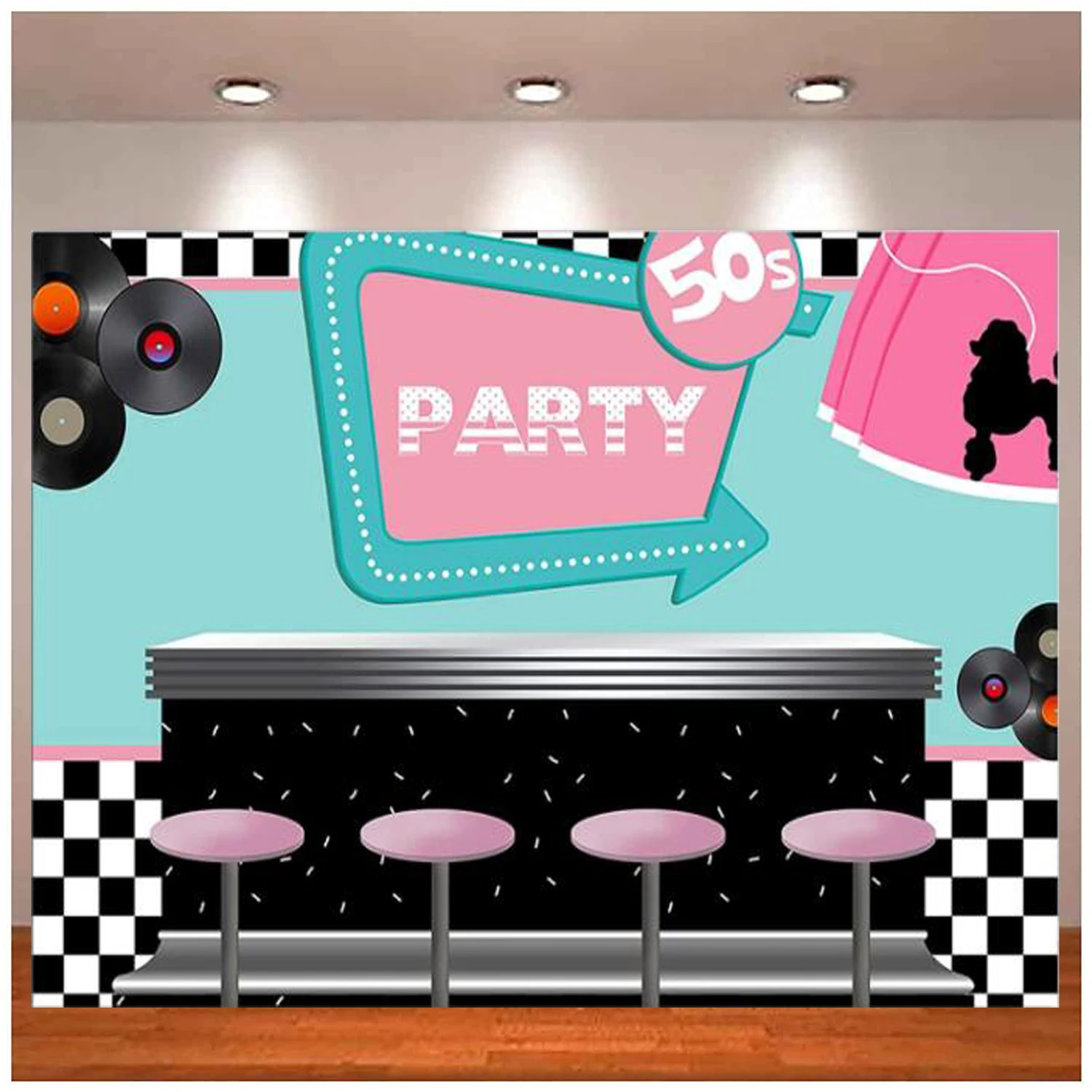 

Soda Shop Photography Backdrop Back To 50's Rocking Party Decoration 1950's Themed Photo Background Photo Shoot Banner Poster