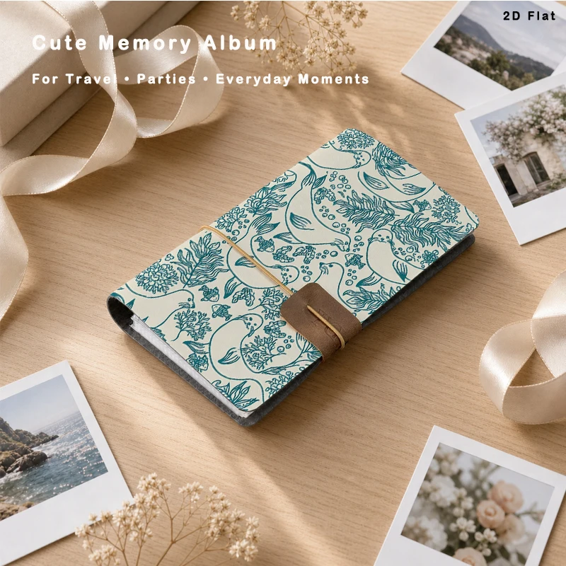 Cute Sea Lion Ocean‑Theme Instant Photo Album Holds 80 Photos 6‑Ring Binder Photo Book for Family Couple Wedding Memory Storage