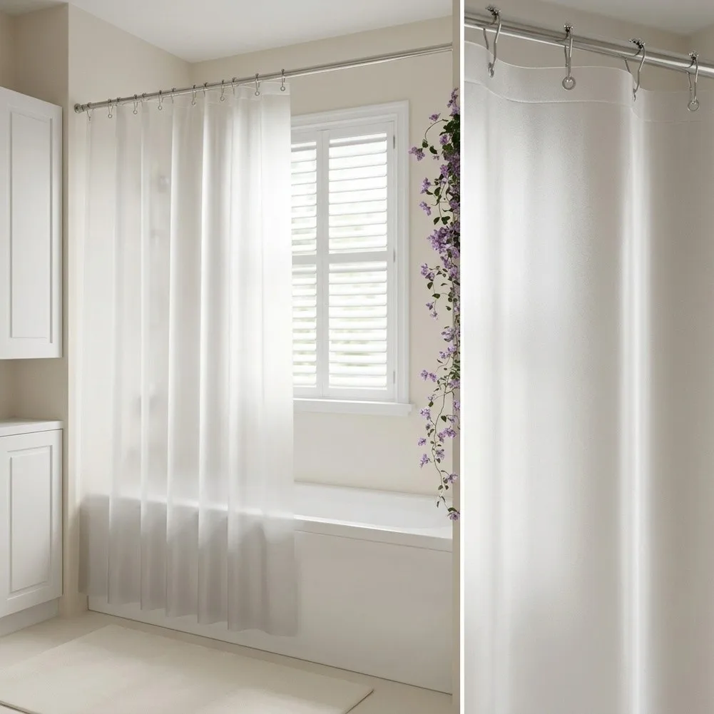 Clear Shower Curtain Liner Constructed from EVA Reinforced Header Band Weighted Hem and Metal Grommets for Long-Term Use