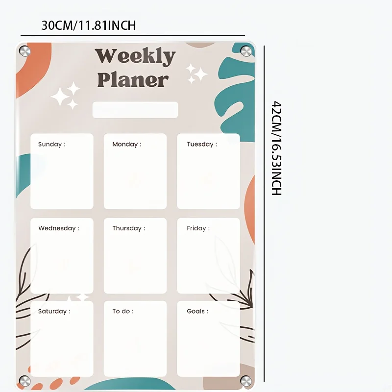 Magnetic Transparent Acrylic Planning Board 42*30Cm, Can Be Repeatedly Used for Dry Wiping. with 8 Random Color Pens