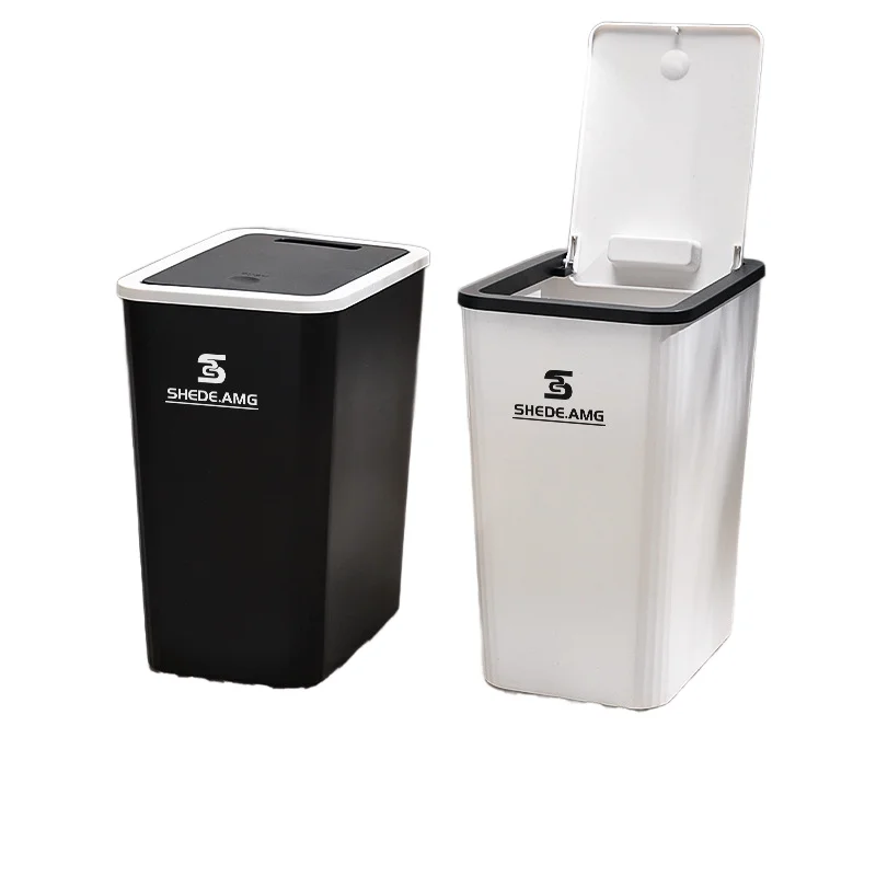 Press‑Top Lid Trash Can, Household With‑Cover Garbage Bin for Bathroom, Bedroom, Living Room, Kitchen