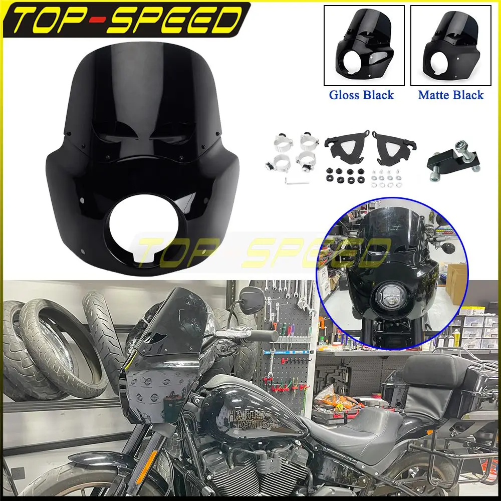 

Cafe Racer Headlight Fairing Windshield 41-49mm Fork Clamp For Harley Dyna Street Bob FXDB Club Front Fairing Cowl Air Deflector