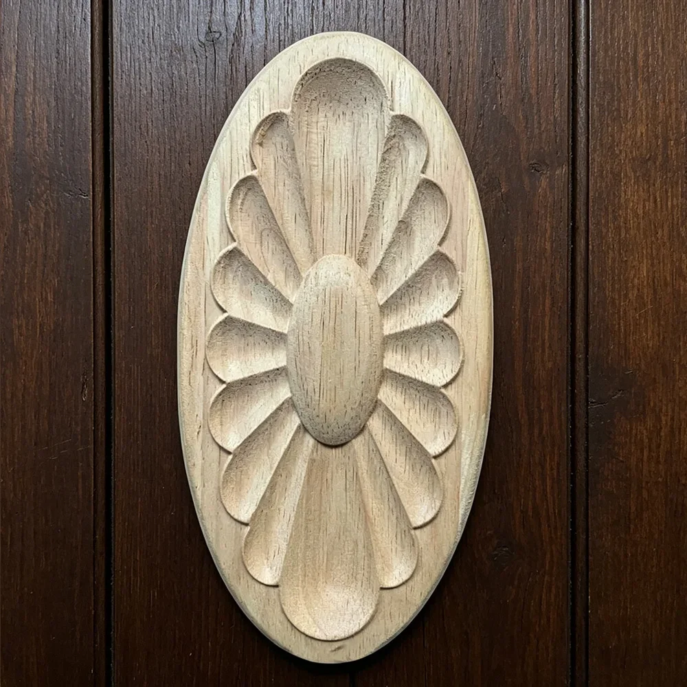 1PC 20cm Furniture Wood Carving Appliques Vintage Decor Cabinet Door Solid Decals Flowers Pattern Carved Wooden Miniatures