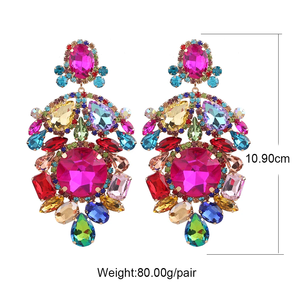 Statement Crystal Rhinestone Claw Big GlassRhinestones Drop Earring for bride Wedding Jewelry Luxury Shiny Women Earring Gift