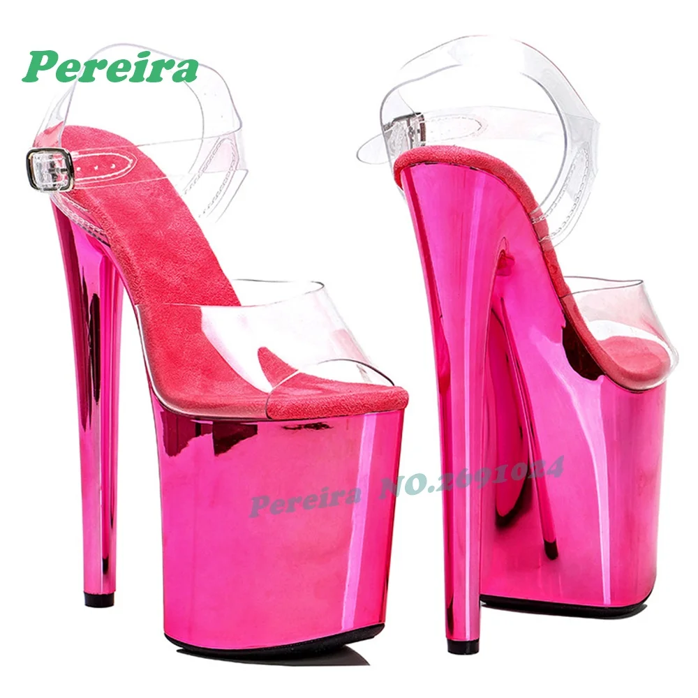 20Cm Heels Metallic Clear Pvc Platform Sandals Peep Toe Pole Dance Stiletto Heels Sandals Slingback Glossy Nightclub Shoes Sexy