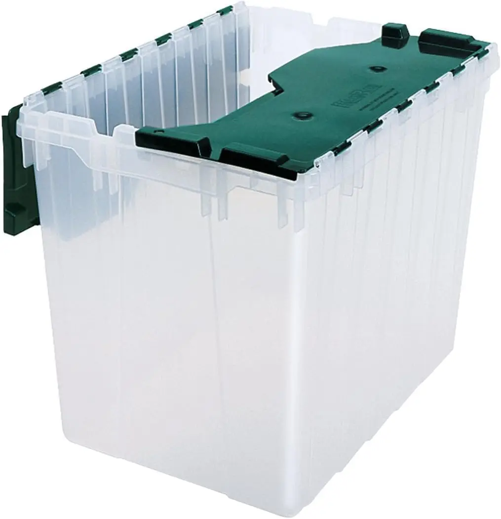 

18 Gallon Clear/Green Stackable Storage Box with Attached Lid, 21x15x17 Inches for Garage and Moving