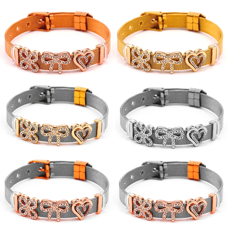 Hot Selling Charm Diamond Set 10mm Charm Bracelets Four Leaf Cover Bead DIY Mesh Keeper Bracelet Mujer For Women Men Jewelry