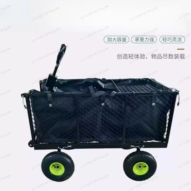 Foldable Heavy Duty Garden Cart - 200kg Load Capacity, Removable Mesh Utility Wagon for Lawn Care, Firewood, Compost
