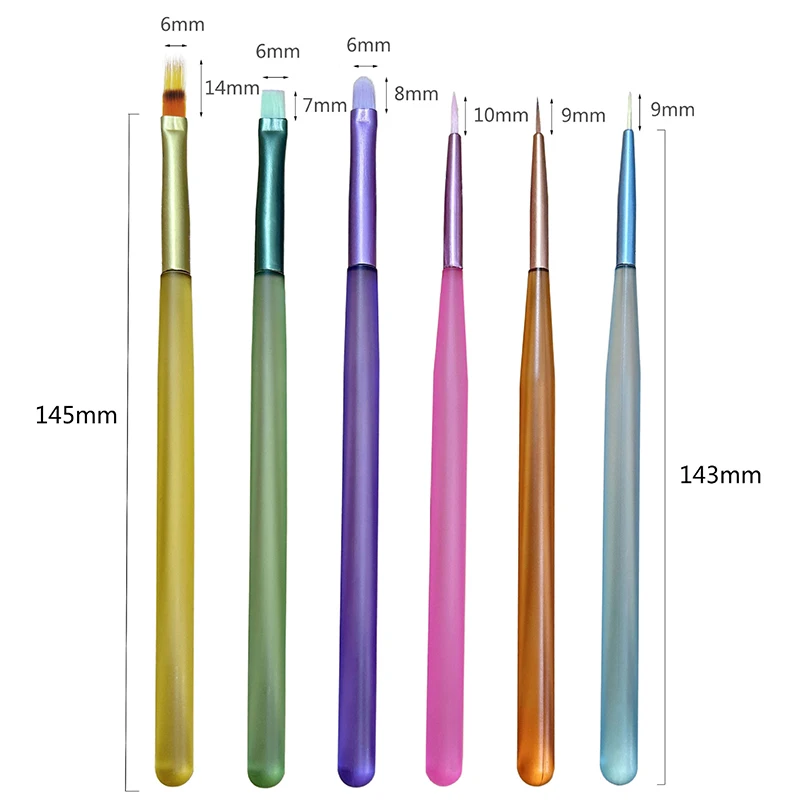 6pcs/Set Dopamine Nail Art Brush Design Tip Painting Carving Dotting Pen Flatfan Liner Acrylic Gel Uv Polish Manicure Tools