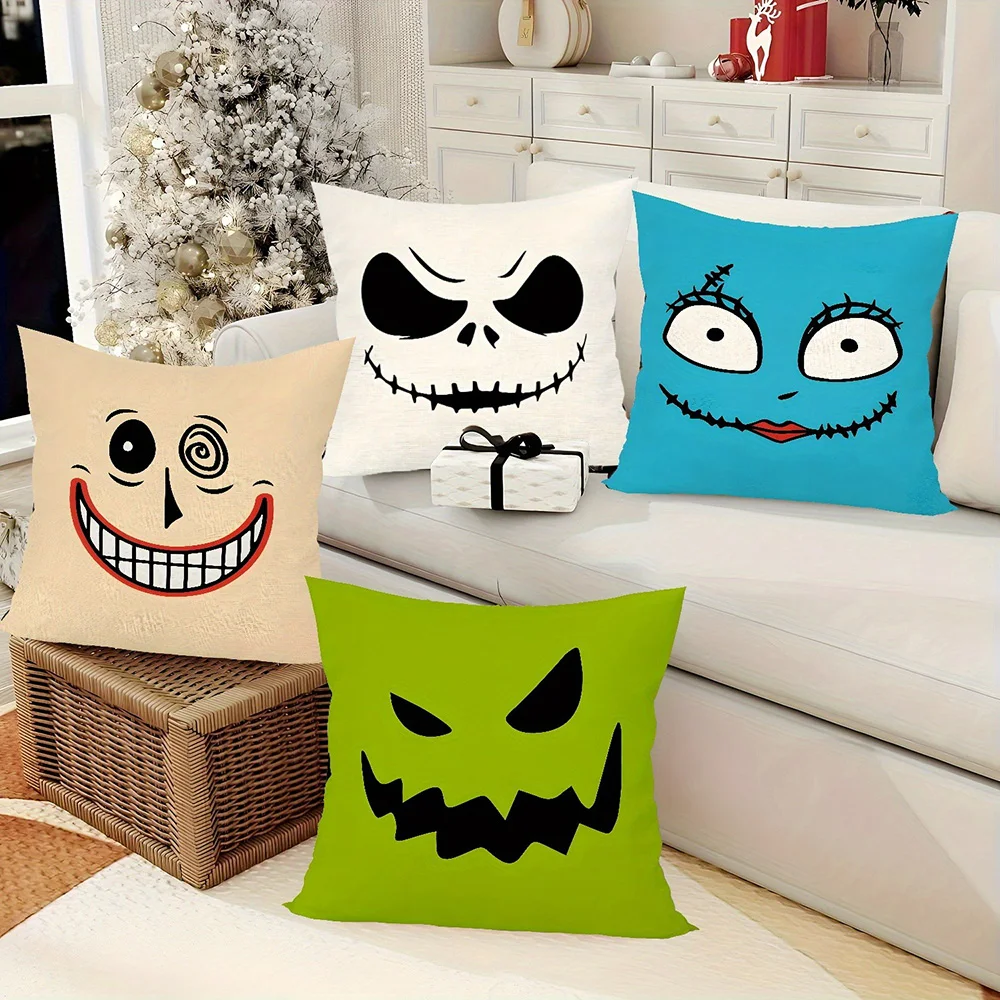 1 PC Halloween-Themed Pillowcases with Tim Burton-Inspired Jack Skellington and Friends Faces Sofa cushion cover,room decoration