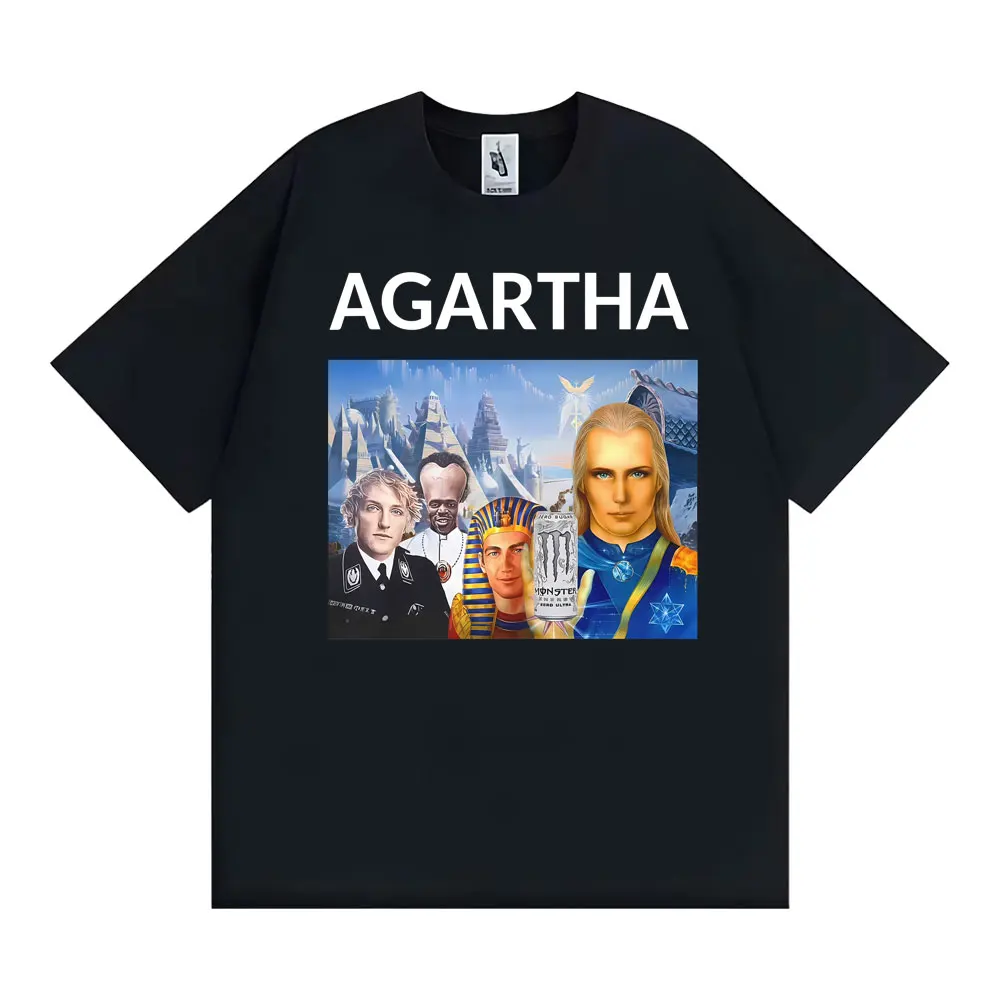 HollowEarth Agartha Meme Grafik-T-Shirts für Männer und Frauen, Hip-Hop-T-Shirt im Vintage-Stil, Sommer, übergroßes, kurzärmliges, bequemes T-Shirt
