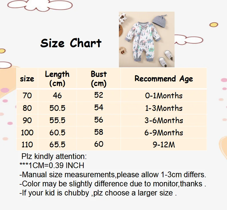 0-18 Months Newborn Baby Boy Romper Long Sleeves Animal Jumpsuit+Hat 2PCS Clothing Infant Boy Bodysuit for Spring&Autumn Wear