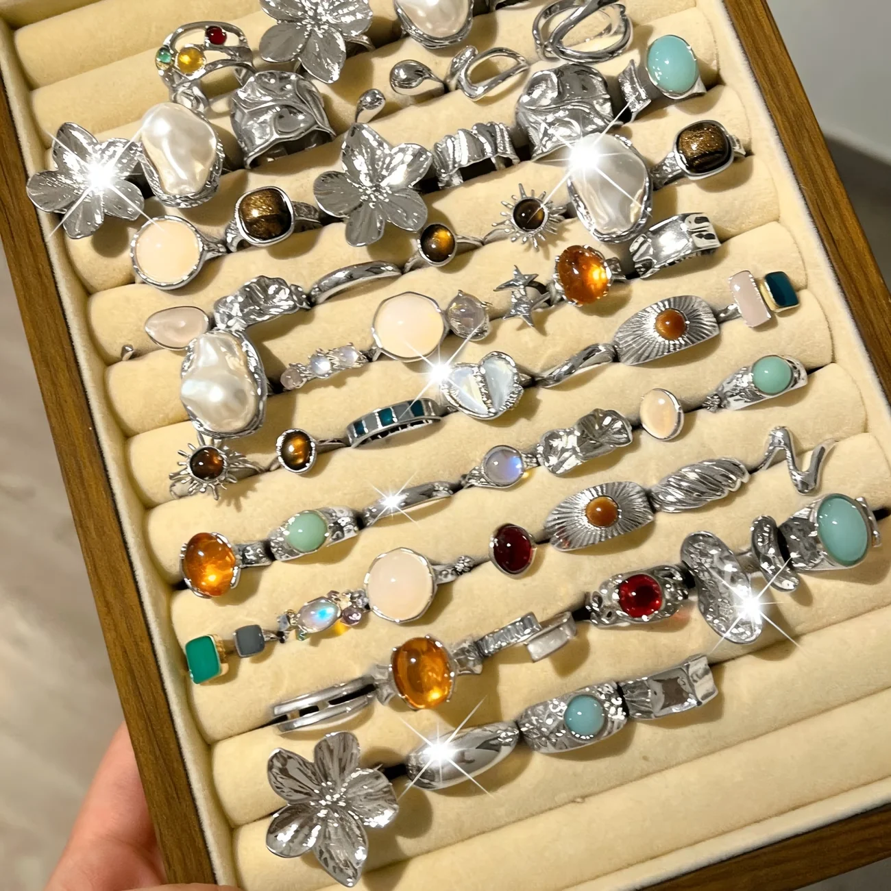 15/30Pcs Vintage Bohemian Minimalist Women Ring Set Flowers Asymmetry Twists Hearts Mixed Style Jewelry Parties Daily Wear Gifts