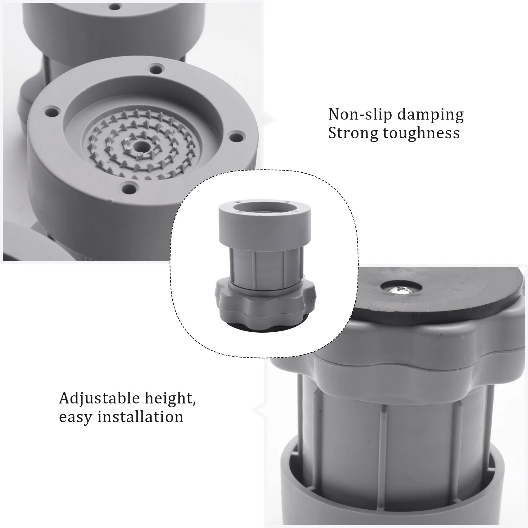 A23E-4PC Adjustable Heighten Washing Machine Anti Vibration Pad Shock Non Slip Feet Mat Fridge Floor Furniture Protector