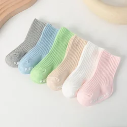 Korean Soft Solid Baby Socks Knit Kids Anti-slip Floor Socks Newborn Infant Toddler Stripe Middle Tube Boys Girls Socks 0-3Y