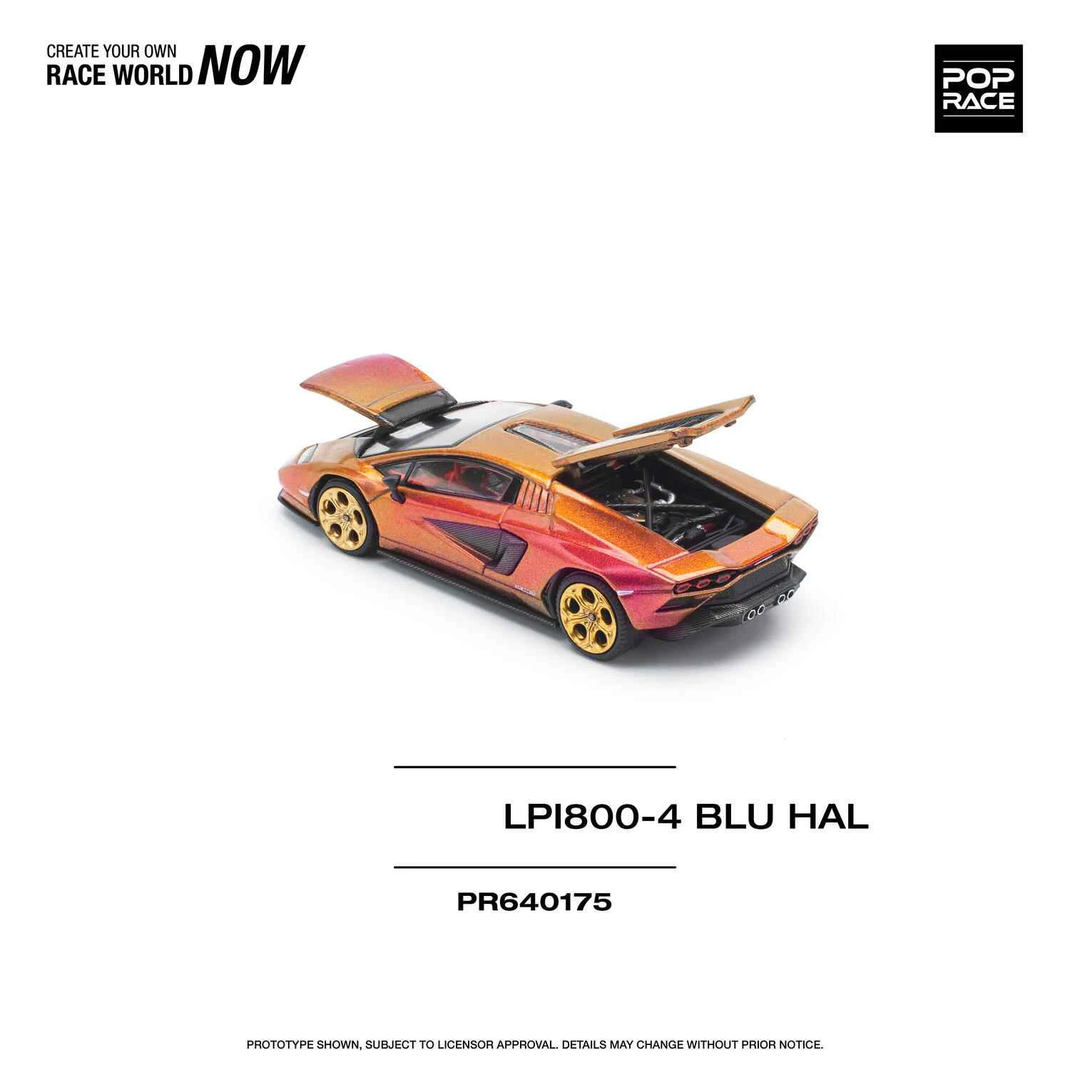 PreSale POP RACE 1:64 Countach LPI800-4 Blu Hal Orange Rainbow Diecast Diorama Car Model Toy