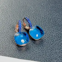 12.6mm Maxi Nudo Earrings Inlay Blue Zircon With Black Gun Plated Flat Candy Crystal Earrings Fashion Jewelry Gift For Women