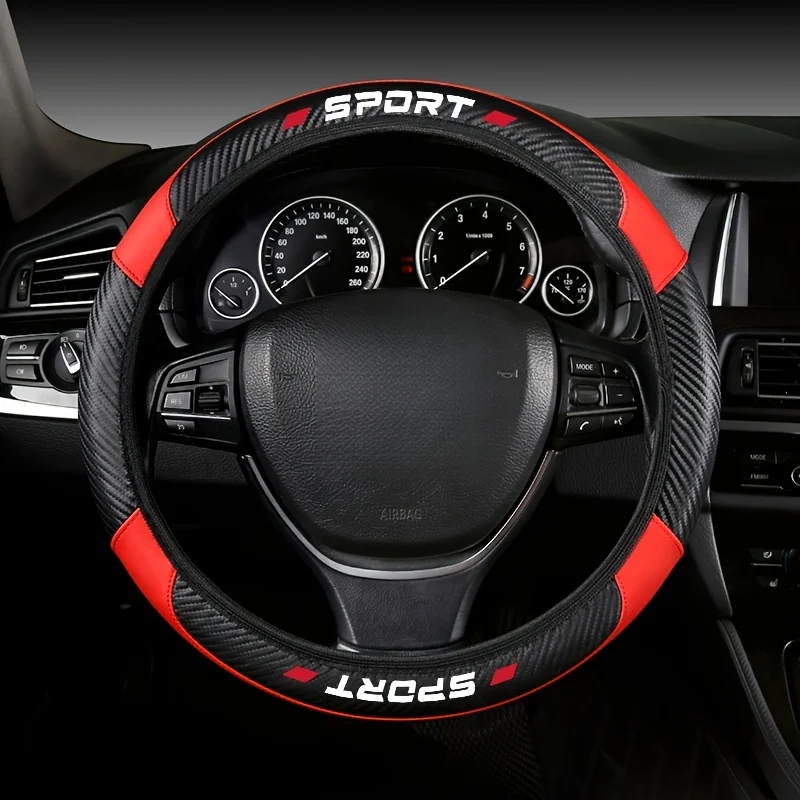 1Pc 14.96 Inch 4-Segment PU Carbon Fiber Splicing Steering Wheel Cover Non-Elastic Inner Ring Auto Handle Protector Accessory