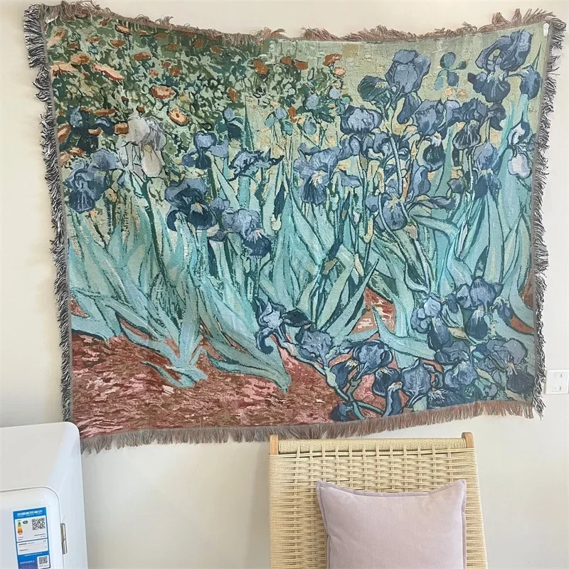 Monet Oil Painting Lotus Blankets for Bed Artistic Retro Home Decoration Tapestry Sofa Towel Flower Camping Picnic Mat Bed Cover