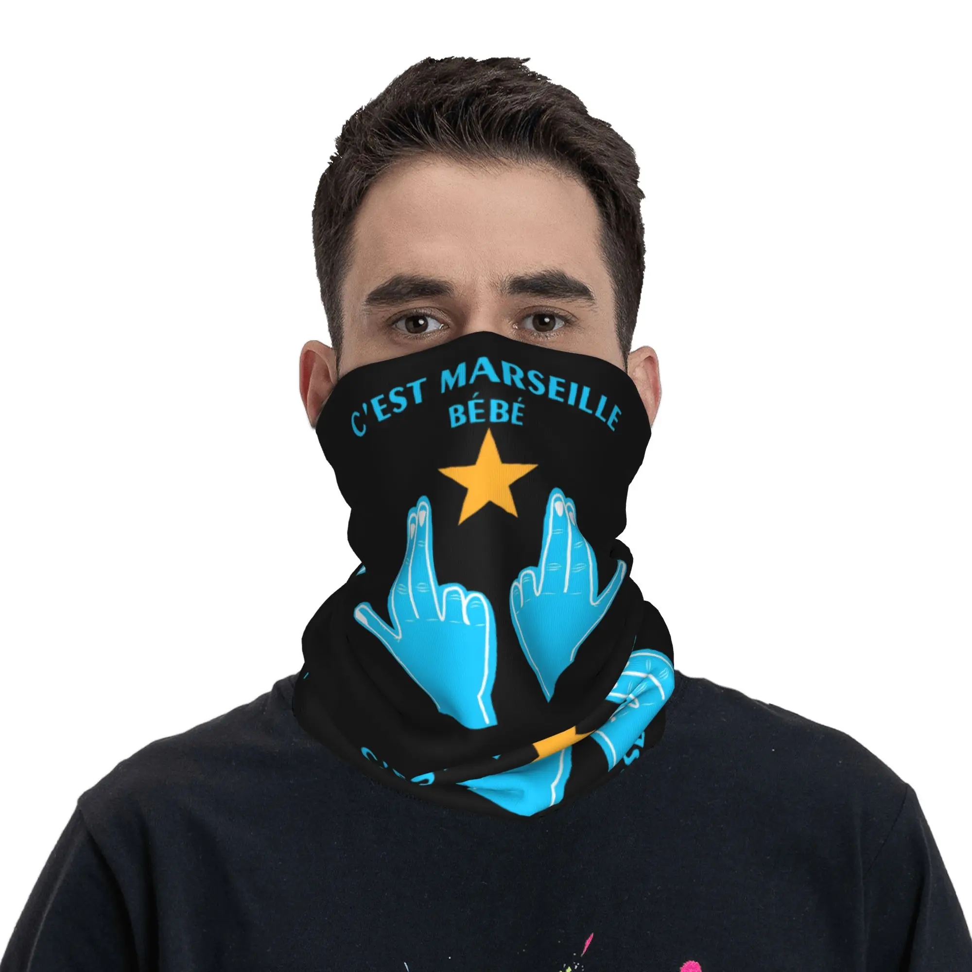 

Custom J-Juls Hip Hop Gesture Neck Gaiter Women Men UV Face Shield Winter Alien Pattern French Singer Bandana Scarf for Cycling