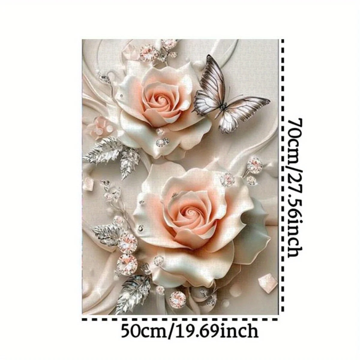 1000 قطعة من أحجية الورد ثلاثية الأبعاد مع فراشات فضية وبتلات وردية، الماس مزينة بحرفية رائعة للإغاثة إلى C #2