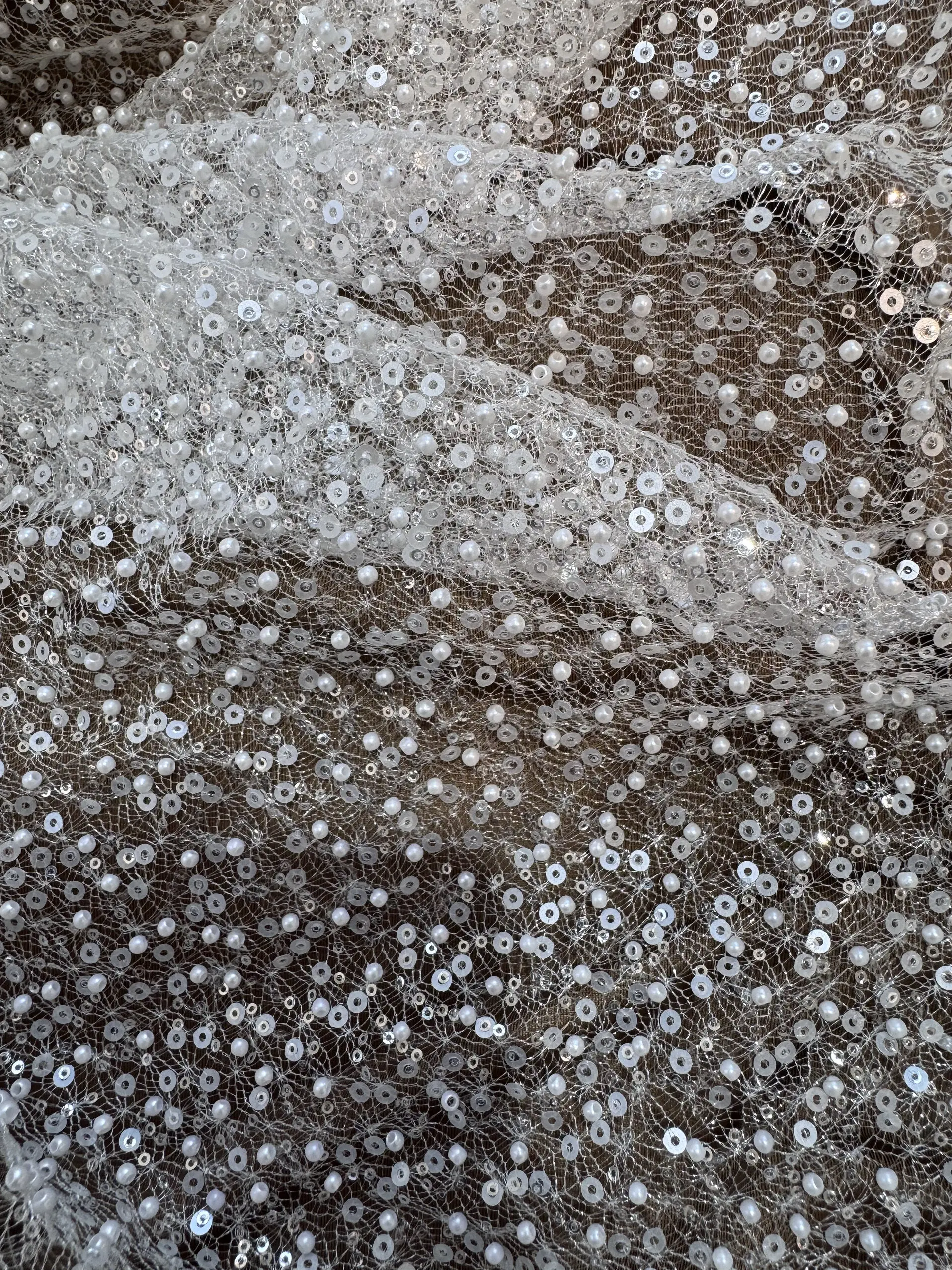 Encryption Industry Pearl Embroidery Sequin Gauze Fabric Draping for Wedding Yarn Dress Stage Clothing DIY Lace Fabric