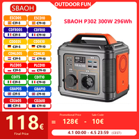 SBAOH P302 300W 296Wh Portable Power Station Generator Quick Charge 230V AC Sockets DC Ports and LED Torch for Travel Camping