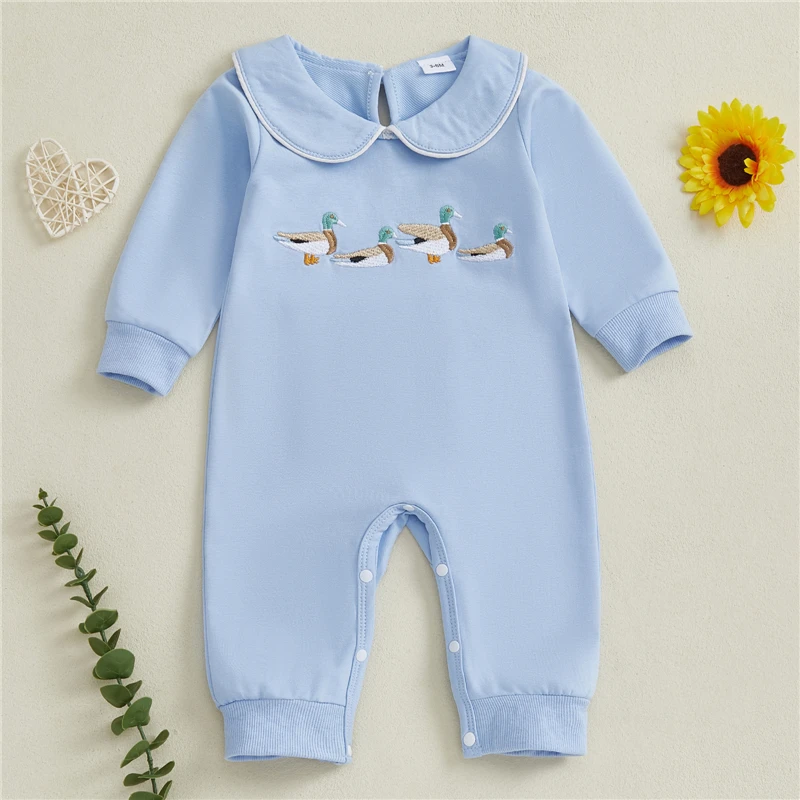 الخريف طفل رضيع فتاة البلوز رومبير بطة المطرزة دمية طوق طويلة الأكمام بذلة لطيف مزرعة الملابس #1