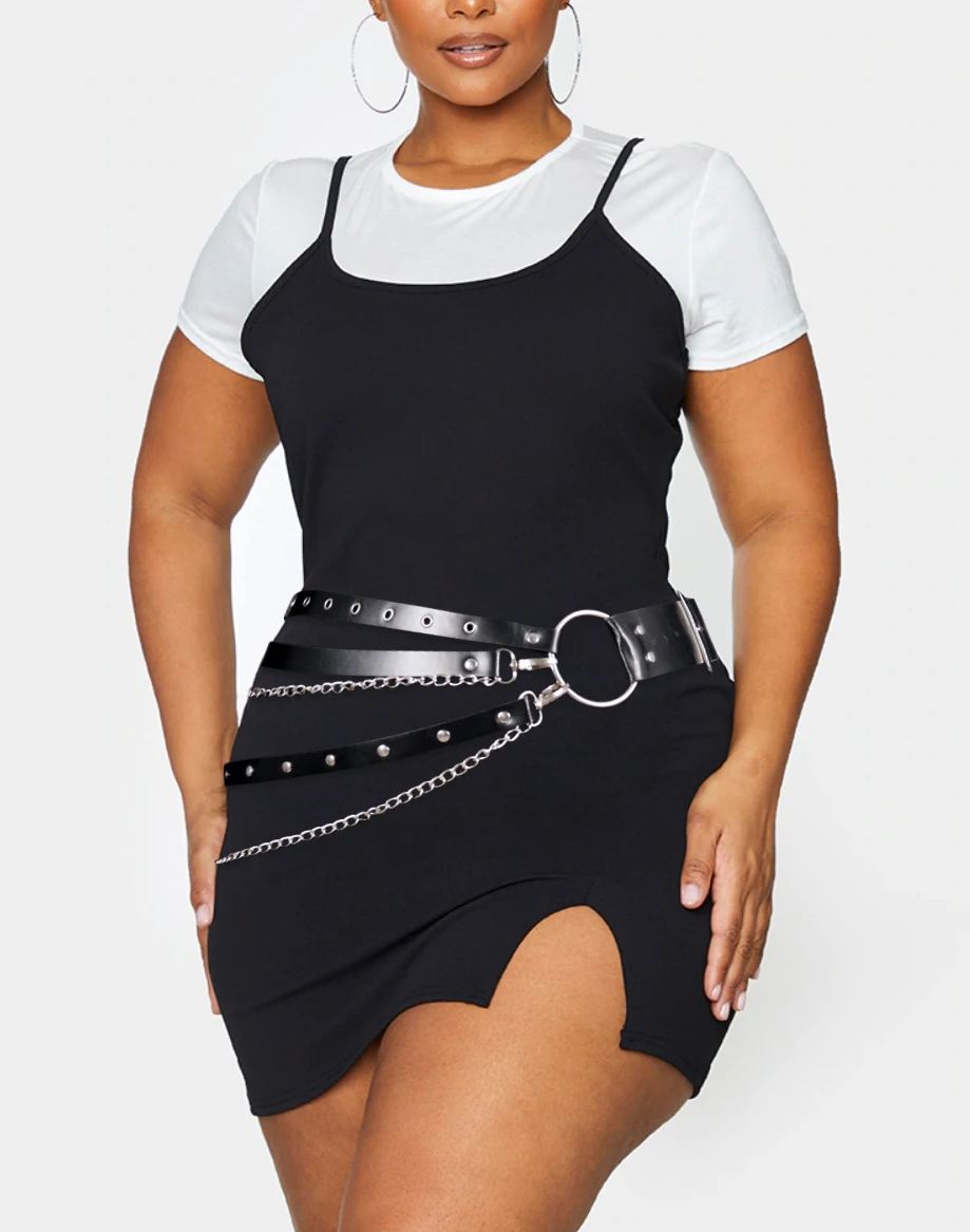 Ceinture Punk polyvalente grande taille avec décoration de clous, ceinture Hip Hop élégante en PU noir adaptée aux fêtes et aux vêtements décontractés