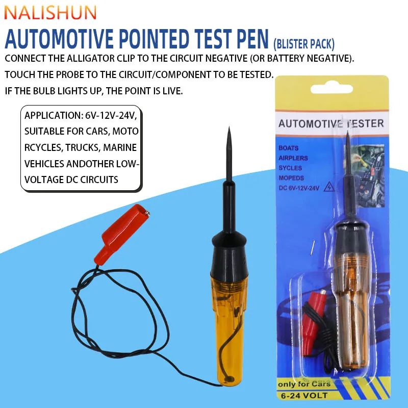 Automotive DC Circuit Tester Pen DC 6V/12V/24V LED Indicator Voltage Detector Probe Sharp Tip Test Light For Auto Motorcycle EV