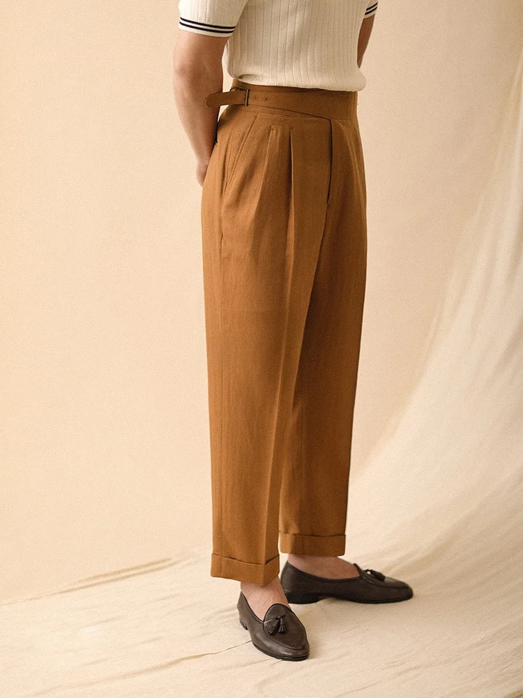 

Мужские брюки из хлопка и льна с высокой талией, прямого кроя, деловые повседневные, удобные, для весны и лета, эксклюзивно онлайн